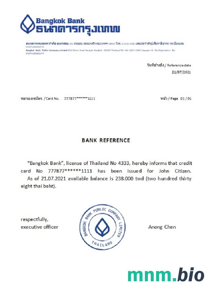 Tajlandia Bangkok Bank przykład odniesienia w formatach Word i PDF